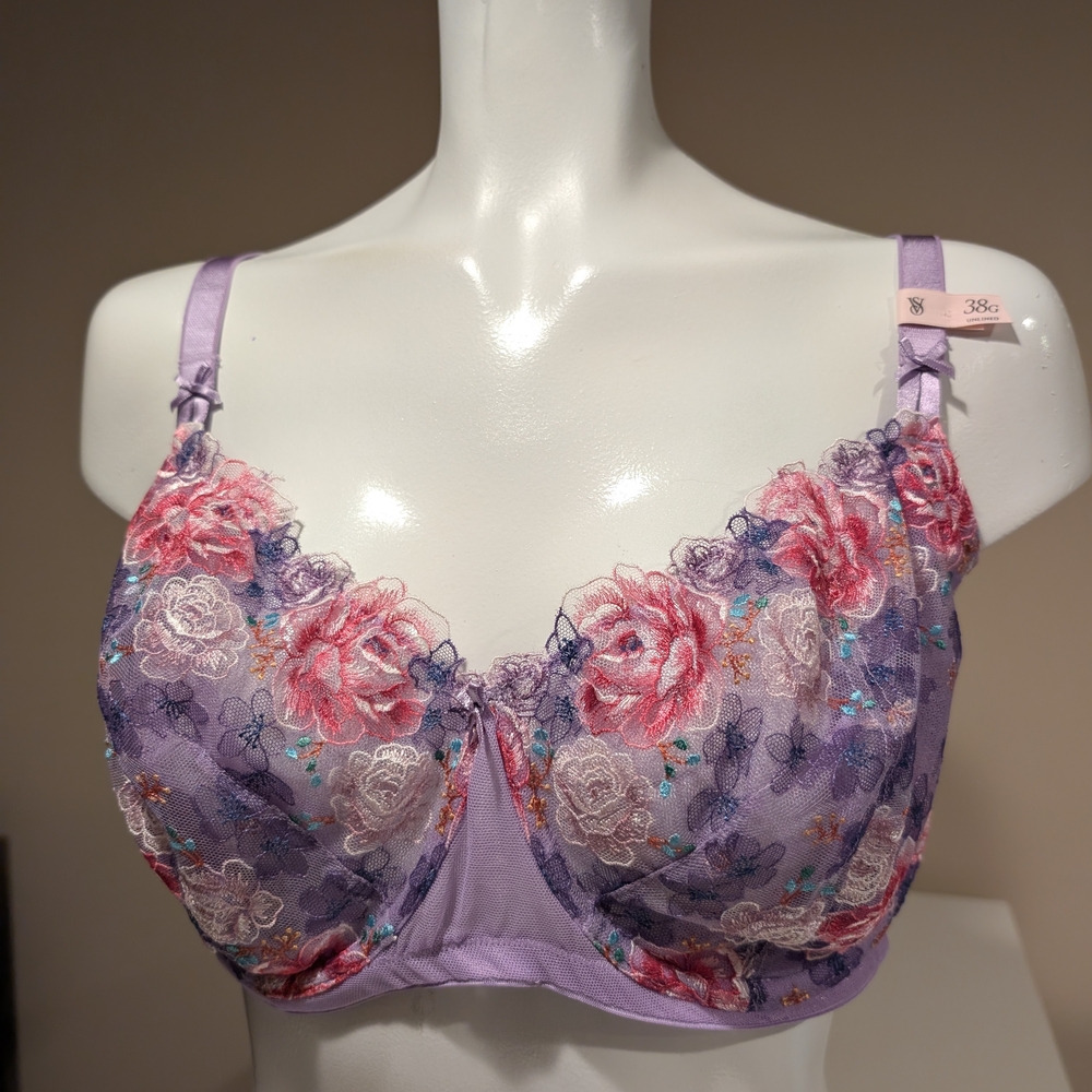 Victoria's Secret Purple and Pink Floral Bra with Adjustable Straps